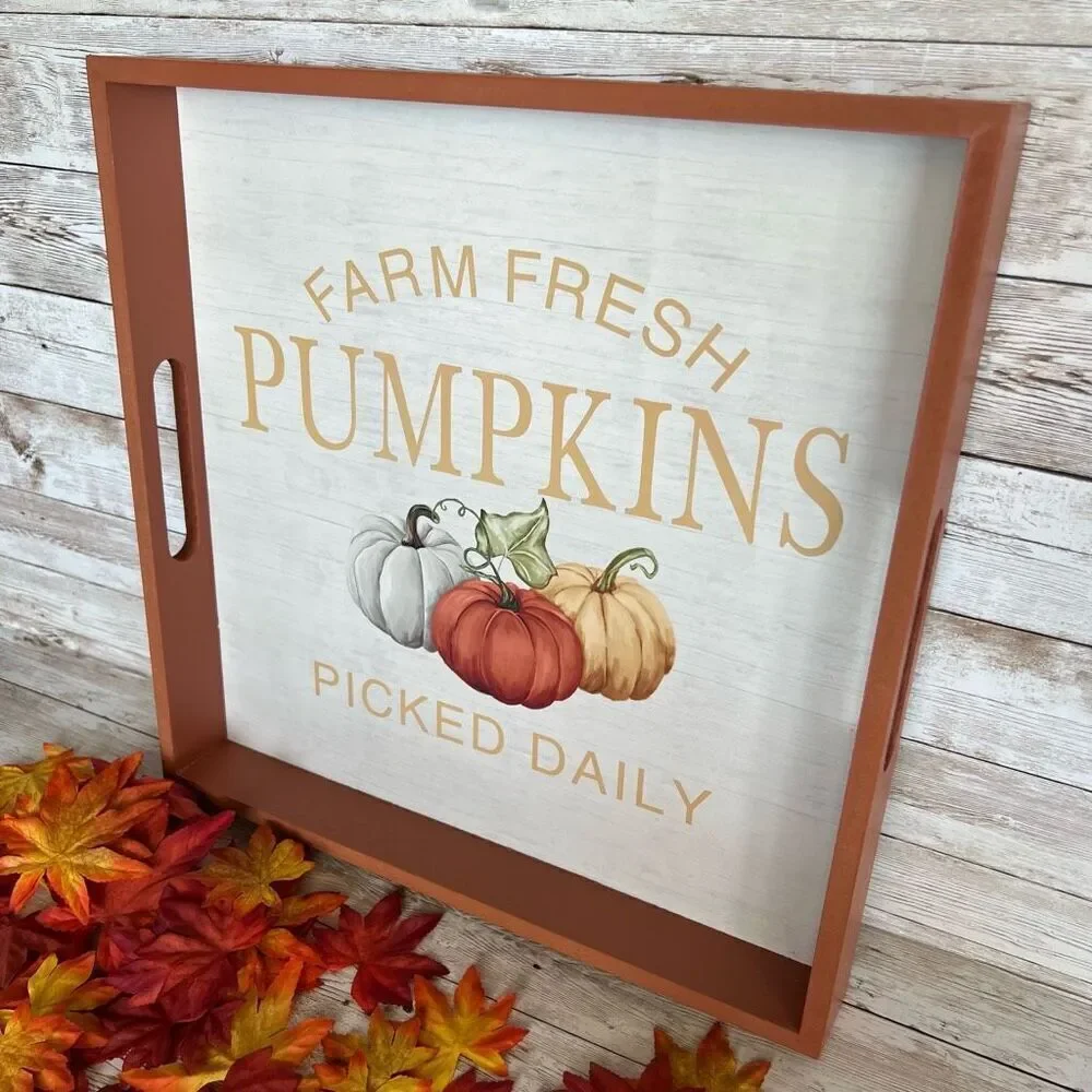 Farm Fresh Pumpkins Picked Daily Wood Serving Tray Multi-Color One Size NWT‎